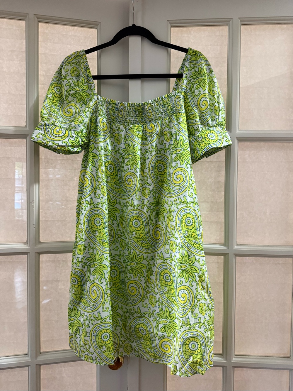 J. Crew Lime Paisley Off-Shoulder Midi Dress